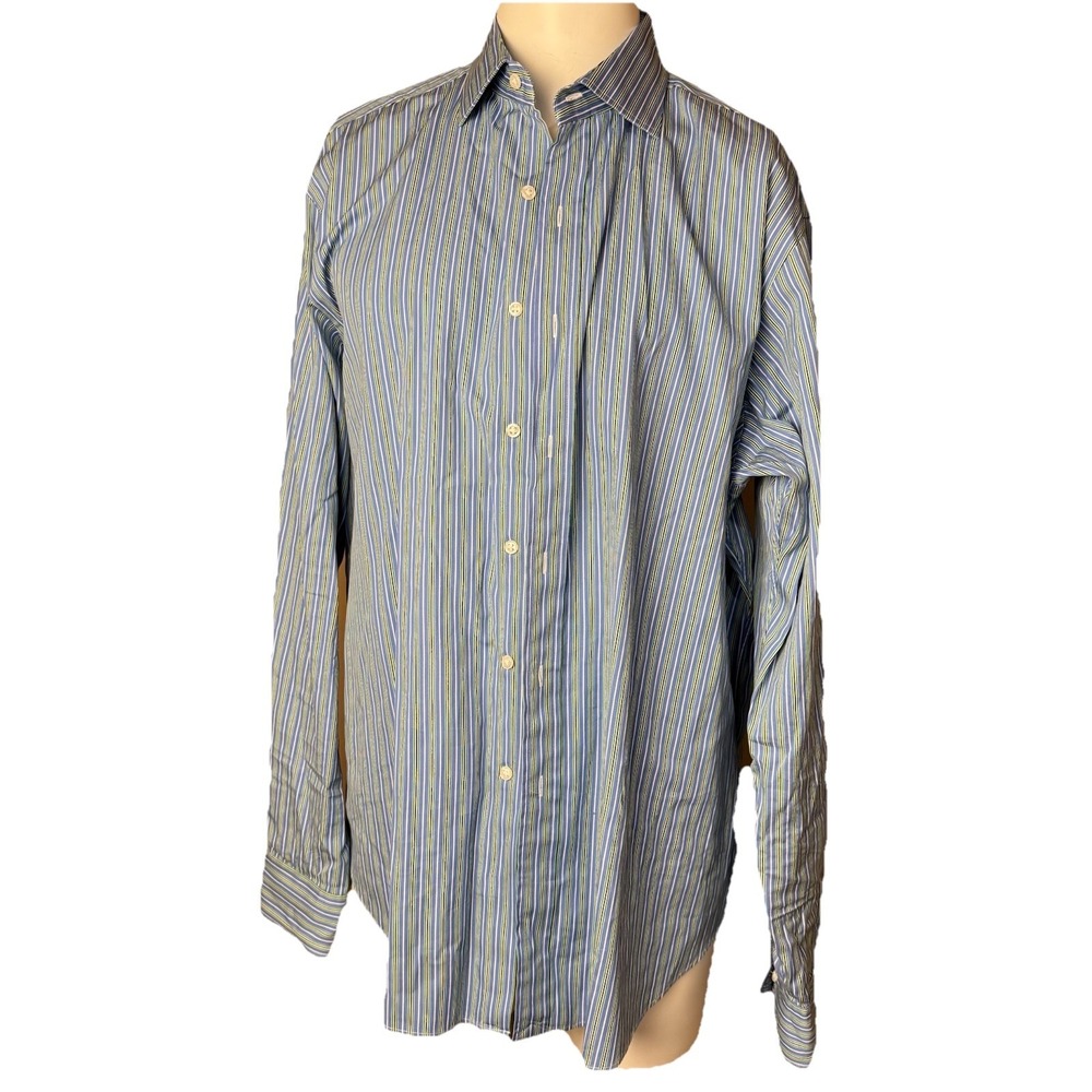 Polo Ralph Lauren Button Up Shirt Stripe 17.5 - 36/37 Summer Colors Green Blue